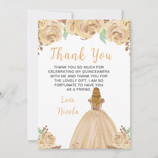 Blonde Hair Princess Peach Floral Quinceanera Bedankkaart (Voorkant)
