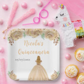 Blonde Hair Princess Peach Floral Quinceanera Papieren Bordje (Feest)