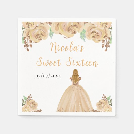 Blonde Hair Princess Peach Floral Sweet Sixteen  Servet (Voorkant)