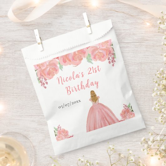 Blonde Hair Princess Pink Floral Birthday Party Bedankzakje (Geknipt)