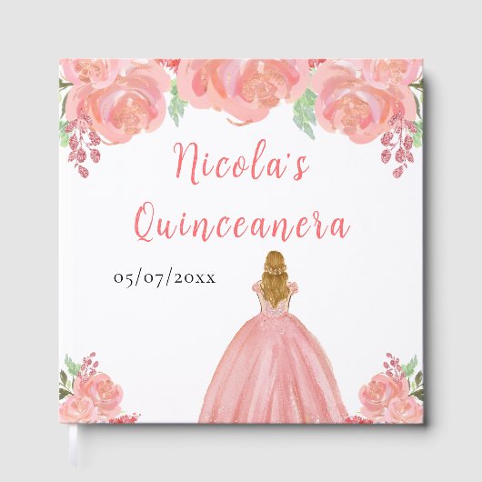 Blonde Hair Princess Pink Quinceanera Guest Book Gastenboek (Voorkant)