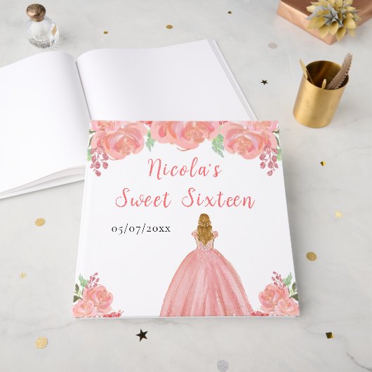 Blonde Hair Princess Pink Sweet 16 Guest Book Gastenboek (Voorkant open)