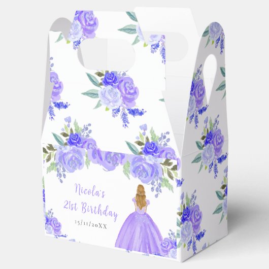 Blonde Hair Princess Purple Floral Birthday Party Bedankdoosjes (Geopend)