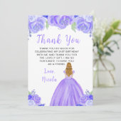 Blonde Hair Princess Purple Floral Birthday Party Bedankkaart (Staand voorkant)
