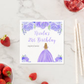 Blonde Hair Princess Purple Floral Birthday Party Servet (Insitu)