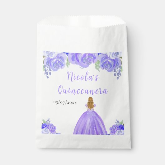 Blonde Hair Princess Purple Floral Quinceanera Bedankzakje (Voorkant)