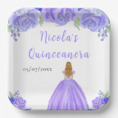 Blonde Hair Princess Purple Floral Quinceanera Papieren Bordje (Voorkant)