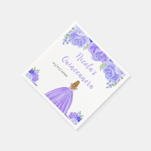 Blonde Hair Princess Purple Floral Quinceanera Servet (Hoek)