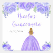 Blonde Hair Princess Purple Floral Quinceanera Vierkante Sticker (Voorkant)