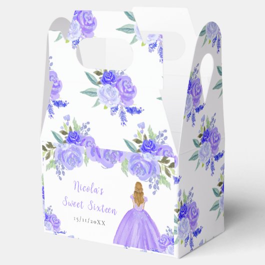 Blonde Hair Princess Purple Floral Sweet Sixteen Bedankdoosjes (Geopend)