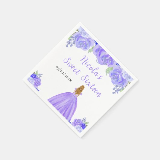 Blonde Hair Princess Purple Floral Sweet Sixteen  Servet (Hoek)