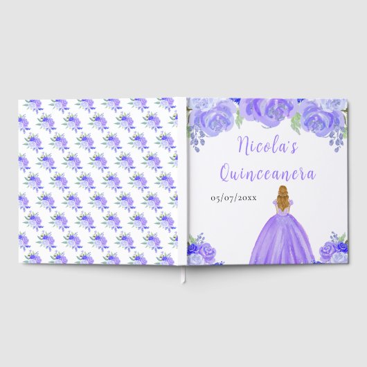 Blonde Hair Princess Purple Quinceanera Guest Book Gastenboek (Volledig)
