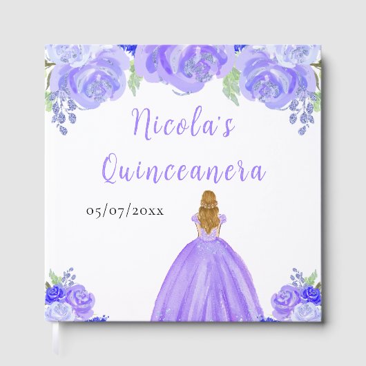 Blonde Hair Princess Purple Quinceanera Guest Book Gastenboek (Voorkant)