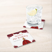 Blonde Hair Princess Red Floral Birthday Kartonnen Onderzetters (Insitu)