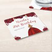Blonde Hair Princess Red Floral Birthday Kartonnen Onderzetters (Schuin)