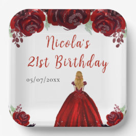 Blonde Hair Princess Red Floral Birthday Papieren Bordje
