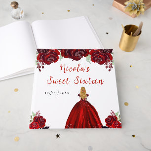 Blonde Hair Princess Red Sweet Sixteen Guest Book Gastenboek