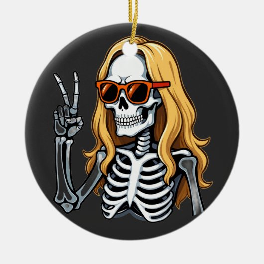 Blonde Hair Skeleton Giving Peace Sign  Keramisch Ornament (Voorkant)