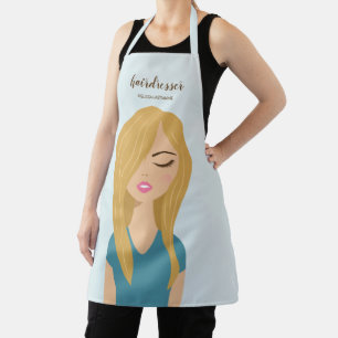 Blonde hair vrouw in Blue Hair Stylist Hairdresser Schort