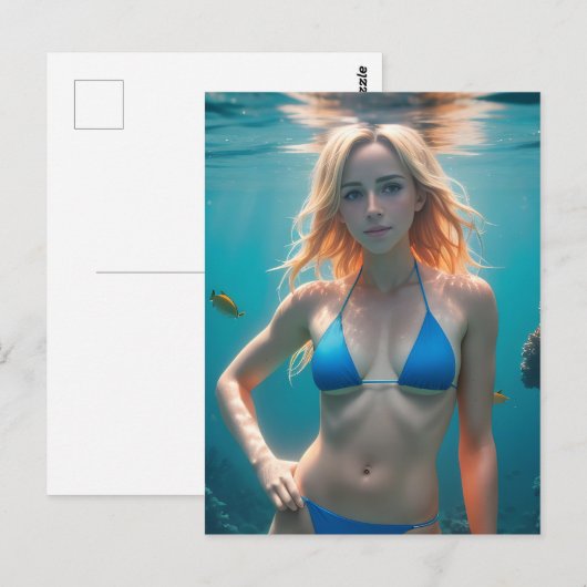 Blonde Haire Woman Blue Bikini Underwater Foto Briefkaart (Voorkant / Achterkant)