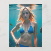 Blonde Haire Woman Blue Bikini Underwater Foto Briefkaart (Voorkant)