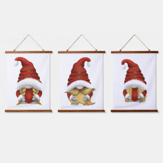 Blonde-Haired Christmas Gnome Family – Wood-Topped Hangend Wandkleed
