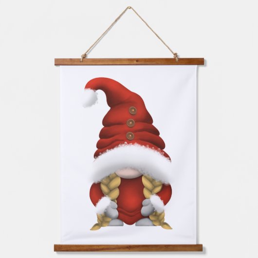 Blonde-Haired Christmas Gnome Family – Wood-Topped Hangend Wandkleed (Voorkant)