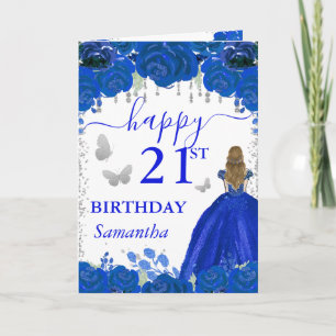 Blonde Haired Princess Royal Blue Dress Verjaardag Kaart