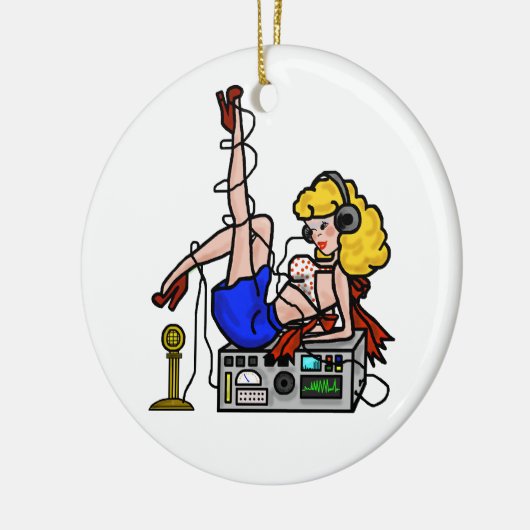 Blonde Ham Radio Pin-up Girl-kerstversiering Keramisch Ornament (Links)