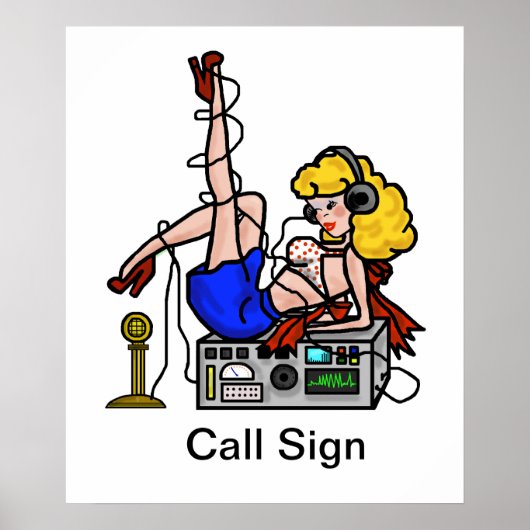 Blonde Ham Radio Pin-up Girl Poster past het aan! (Voorkant)