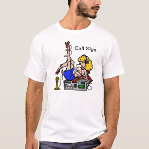 Blonde Ham Radio Pin-up Meisje Tshirt Pas het aan