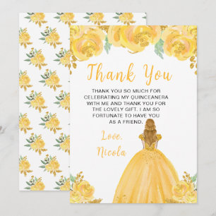 Blonde Haren Prinses Gouden Bloemstuk Quinceanera Bedankkaart
