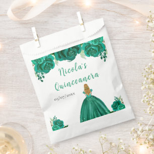 Blonde Haren Prinses Groene Bloemige Quinceanera Bedankzakje