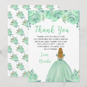 Blonde Haren Prinses Mint Bloem Quinceanera Bedankkaart