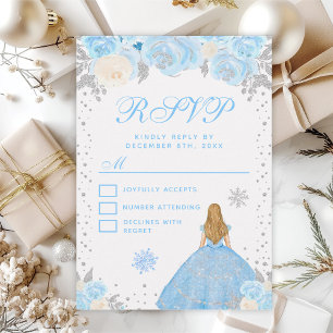 Blonde Haren Prinses Sweet Sixteen Blauwe Winter RSVP Kaartje