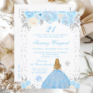 Blonde Haren Prinses Verjaardagsfeestje Blauwe Win Briefkaart