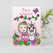 Blonde Hazard Fairy and Unicorn Pink Birthday Kaart (Staand voorkant)