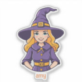 Blonde heks in Paarse kleren Sticker (Voorkant)