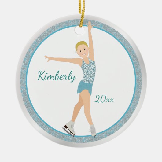 Blonde in Aqua Keramisch Ornament (Voorkant)