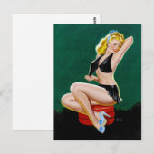 Blonde in blauwe schuifbalken omhoog briefkaart (Voorkant / Achterkant)