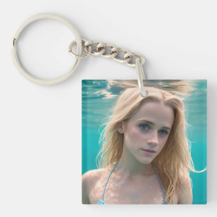 Blonde in een Bikini-onderwater Sleutelhanger