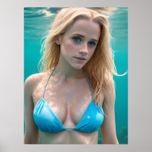Blonde in een Bikini-onderwaterfotografie Poster
