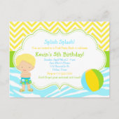 Blonde Jongen Poolparty Bash Feest Briefkaart (Voorkant)
