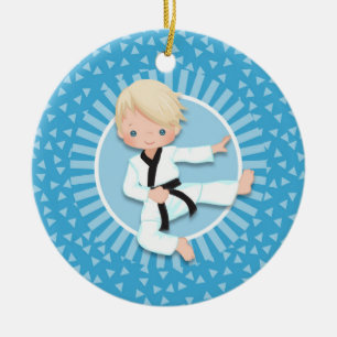 Blonde Karate Boy Judo Martial Arts Keramisch Ornament