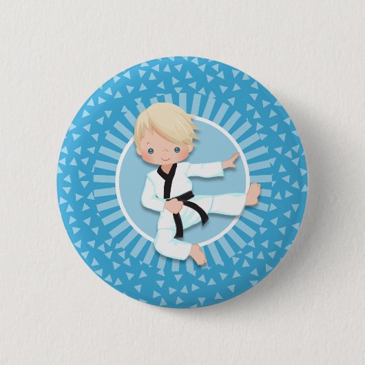 Blonde Karate Boy Judo Martial Arts Ronde Button 5,7 Cm (Voorkant)