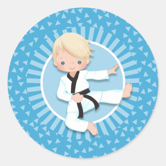 Blonde Karate Boy Judo Martial Arts Ronde Sticker (Voorkant)
