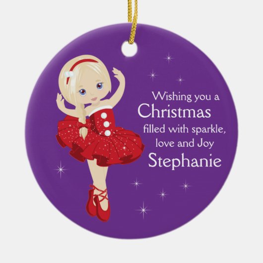 Blonde Kerstmis Ballerina-keramisch Ornament (Voorkant)