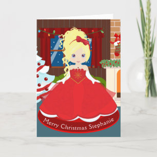Blonde kerstprinses feestdagen kaart