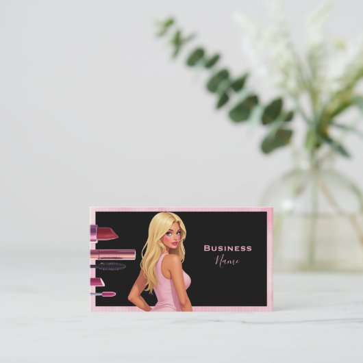 Blonde make-up dame visitekaartje (Staand voorkant)