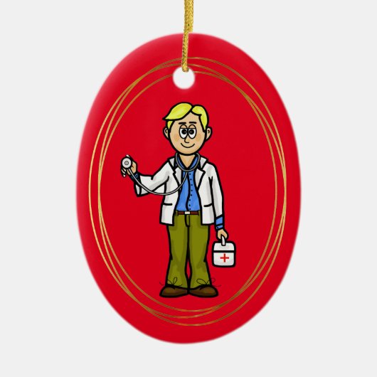Blonde Male Doctor met Stethoscoop Ornament (Voorkant)